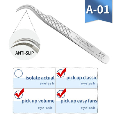 NAGARAKU Stainless Steel Eyelash Extension Tweezers Precision Grip - Smarsty