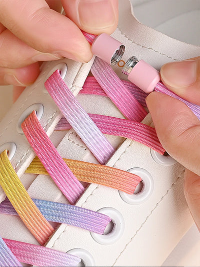 1Pair No Tie Shoe Laces Colorful Buckle Shoelaces Pearl Light Colorful Fashion Without Ties Elastic Laces Sneaker Kids Adult - Smarsty
