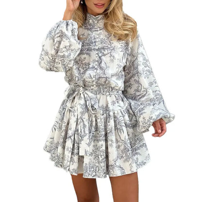 Autumn new women's clothing style elegant, fashionable, casual, sexy commuting long sleeved lace up Chinese style printed dress - Smarsty