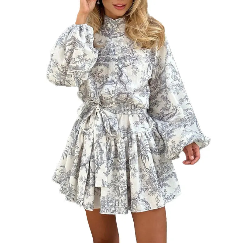 Autumn new women's clothing style elegant, fashionable, casual, sexy commuting long sleeved lace up Chinese style printed dress - Smarsty