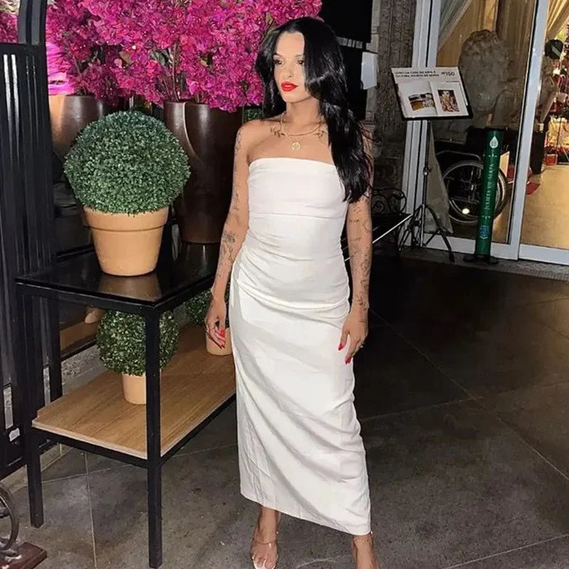 ASDS 2024 off shoulder black white long dress women bodycon beige midi dress woman summer backless sexy party dresses - Smarsty