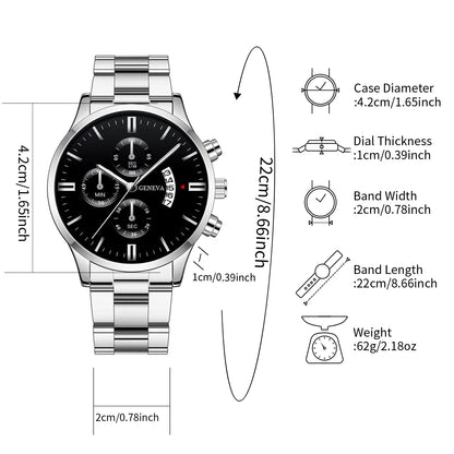 Men's Business Quartz Watch Set with Steel Band - Smarsty