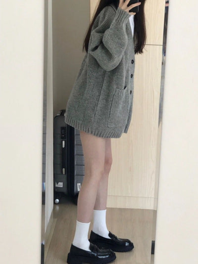 Autumn Winter Women Cardigan Sweater Coats Fashion Female Long Sleeve V-neck Loose Knitted Jackets Casual Sweater Cardigans - Smarsty