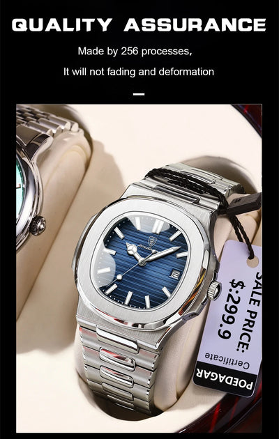 Luxury Waterproof Square Men Wristwatch with Luminous Date - Smarsty