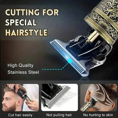 LCD Electric Hair Clipper for Men Oil Shaving Head Pusher Sculpture Shaver Rechargeable Hair Trimmer Hairdressing Set Gifts - Smarsty