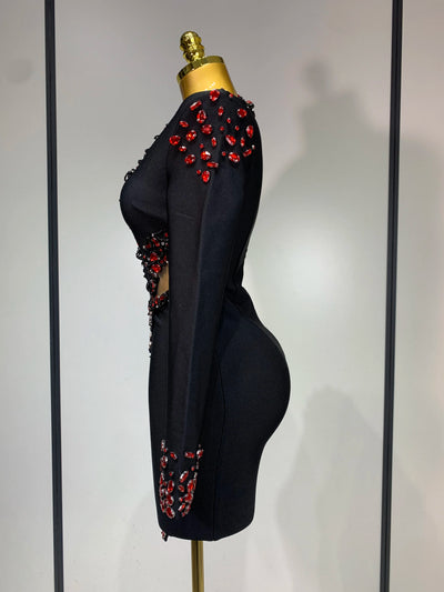 Luxury Birthday Women Celebrity Sexy Long Sleeve V Neck Rhinestone Black Bandage Dress 2025 Elegant Evening Club Party Dresses - Smarsty