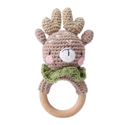 Baby Crochet Rattle Wooden Teether Toy BPA Free Wood Rodent Rabbit Rattle Baby Mobile Play Gym Newborn Educational Music Toys by Smarsty