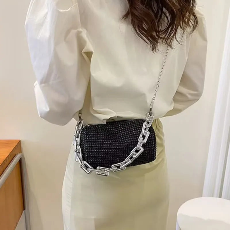 Rhinestone Bucket Bag Glitter Chain Purse Crossbody Mini - Smarsty