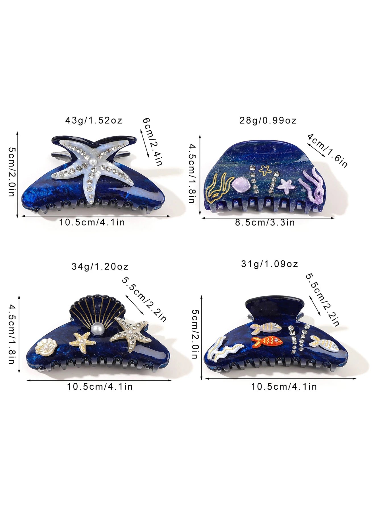 Handmade Large Sea Hair Claw Clips Acetate Beach Starfish - Smarsty