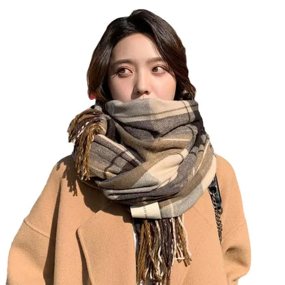 Women’s Winter Plaid Scarf Thick Warm Knit Shawl - Smarsty