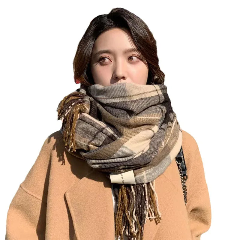 Women’s Winter Plaid Scarf Thick Warm Knit Shawl - Smarsty