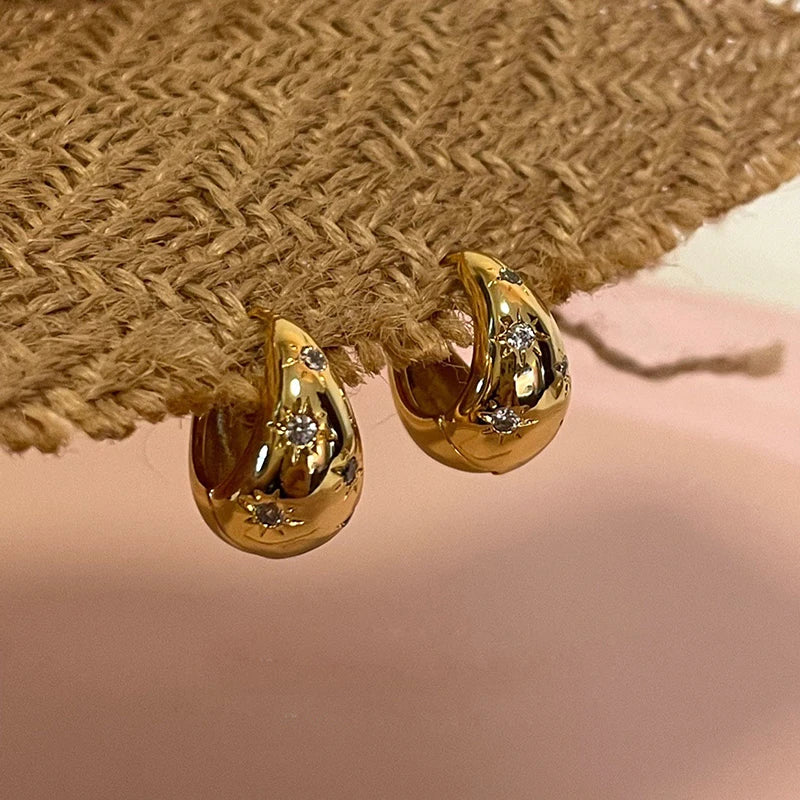 Elegant Stainless Steel Star Hoop Earrings with Rhinestones - Smarsty