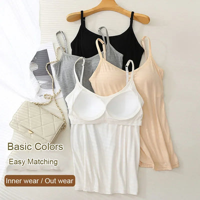 M-3XL For 35-85kg Modal Plus Size Camisole Tank Top With Fixed Cup Women's Chest Padded Outer Wear Bottoming Underwear Wear-Free - Smarsty