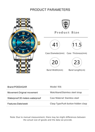 POEDAGAR Luxury Waterproof Men's Watch with Luminous Dial - Smarsty
