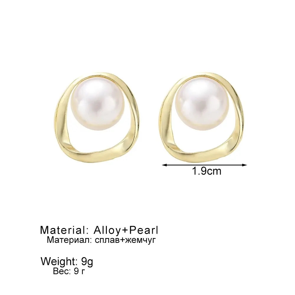 Imitation Pearl Earrings Gold Round Stud For Women Fashion - Smarsty