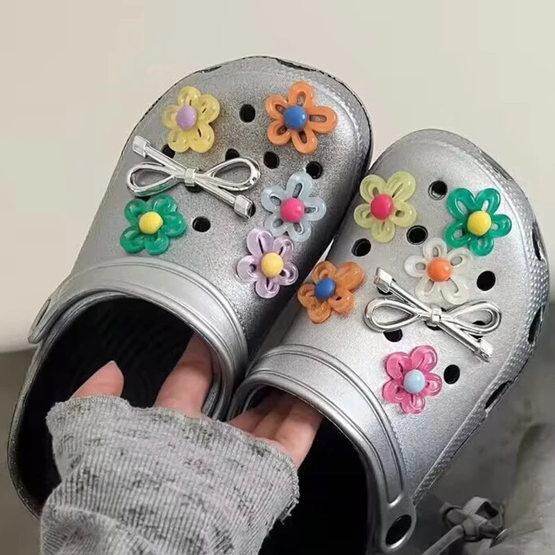 12pcs Set Shoes Decoration for Summer Sandals & Slippers Three-dimensional Colorful Flowers Shoes for Women DIY Shoe Accessories - Smarsty