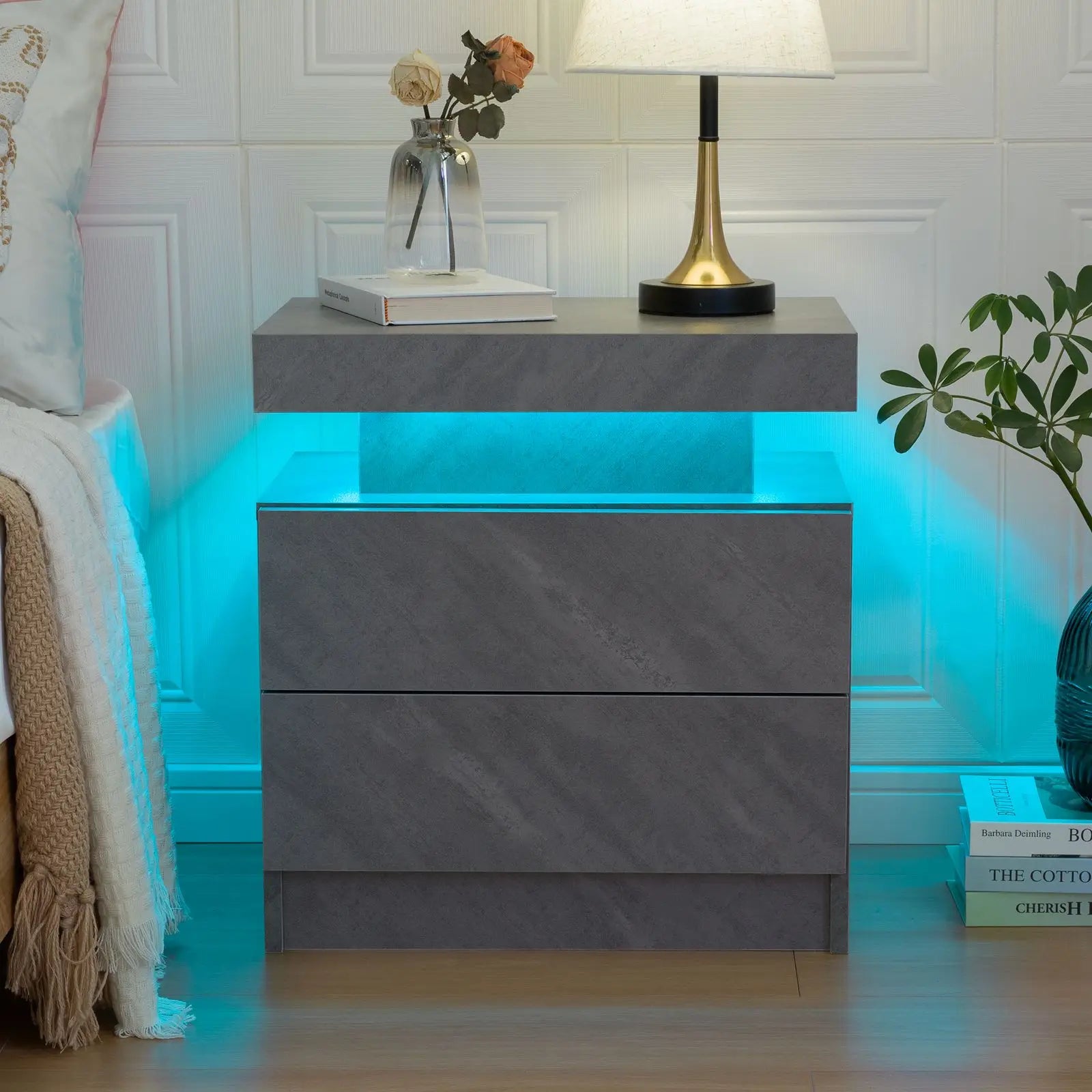 Cubehom LED Nightstands with 2 Drawers, End Table with RGB LED Lights for Bedroom Living Room, White Bedside Table