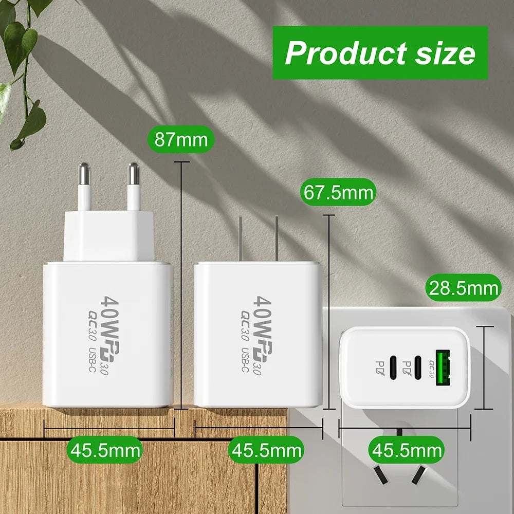 40W USB C PD Fast Charger Multi Port iPhone Xiaomi - Smarsty