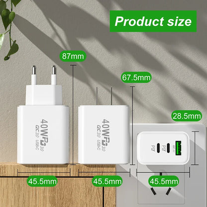 40W USB C PD Fast Charger Multi Port iPhone Xiaomi - Smarsty