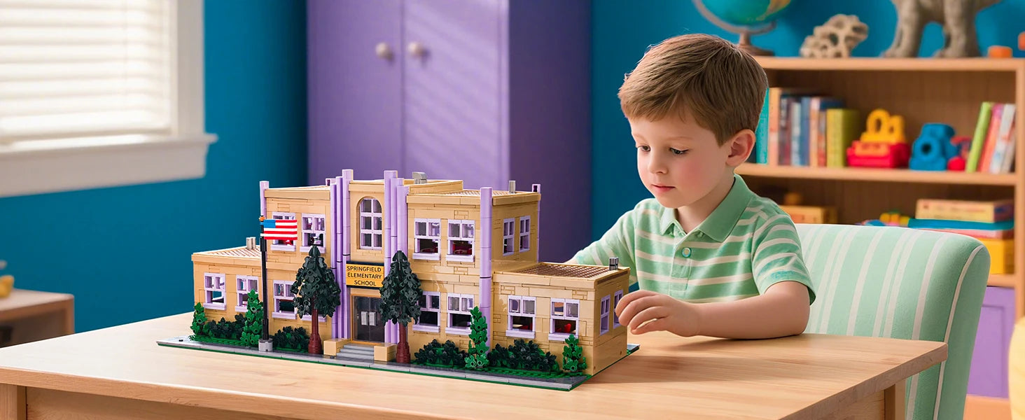 3500PCS Springfield Elementary School Building Blocks Idea Anime Street View Modular Architecture Brick Model Toy Christmas Gift