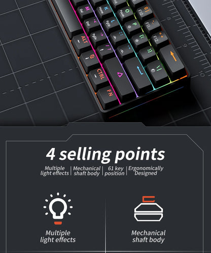 Compact 61Key Esports Mechanical Keyboard Hot Swappable RGB