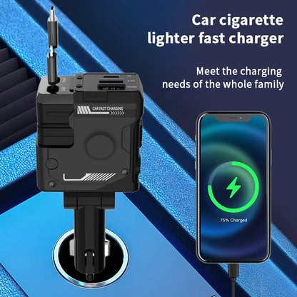 The new 120w4-in-1 retractable car fast charger, adapter, USB is suitable for all models of Apple, Samsung, Huawei, and Android
