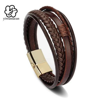 Trendy Leather Bracelets For Men Multilayer Braided Rope - Smarsty