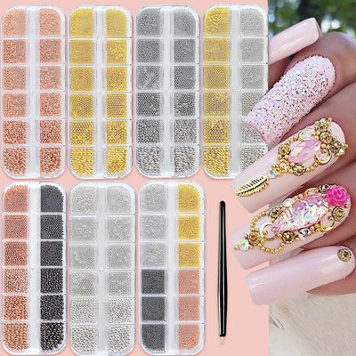 Mini Caviar Beads Nail Art Set with Magnetic Pen - Smarsty