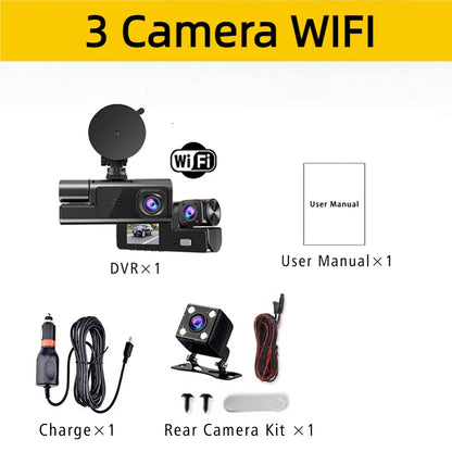 1080P 3 Channel Dash Cam Night Vision Crystal IPS Screen - Smarsty