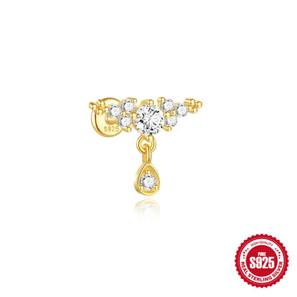925 Silver Star Moon Zircon Stud Earrings Hypoallergenic - Smarsty