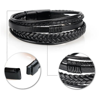 Trendy Leather Bracelets For Men Multilayer Braided Rope - Smarsty