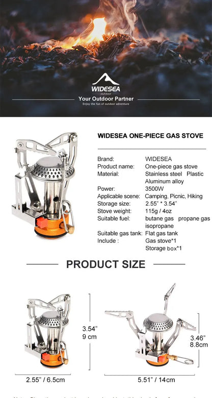 Widesea Camping One-piece Gas Stove Heater Tourist Burner Foldable Outdoor Picnic Kitchen Equipment Supplies Survival Furnace