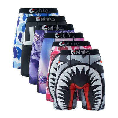 ETHIKA 6Pcs Men Underwear Boxers Breathable Man Swimming Underpants Plus Size Print Mens Panties Trunks Sexy Men's Boxershorts - Smarsty