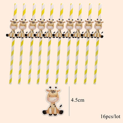 16Pcs Eco-Friendly Wild Animal Paper Straws for Kids Parties - Smarsty