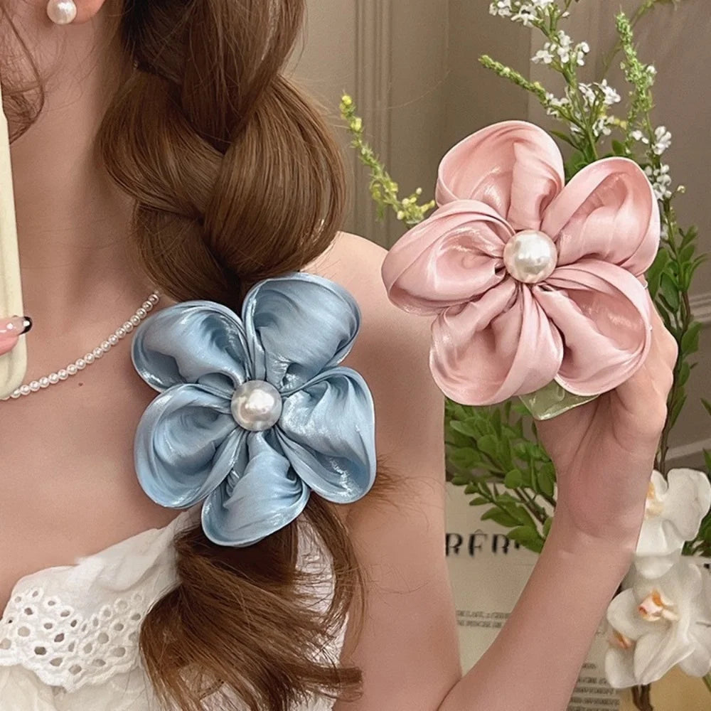 Summer Pearl Flower Scrunchie High Elastic Hair Tie - Smarsty
