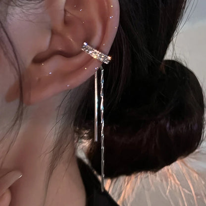 Silver Crystal Tassel Non Piercing Ear Cuff Clip Earrings - Smarsty