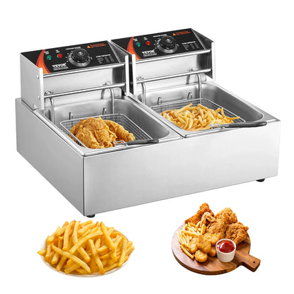 SucceBuy 12L Electric Deep Fryer w/Dual Removable Tanks Commercial Countertop  Fryer for Chicken French Fries Frying Chips