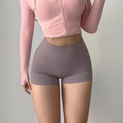 GymHUB Hip lifting fitness yoga shorts three-quarter pants female high-waisted peach nude running sports quick-drying anti - Smarsty