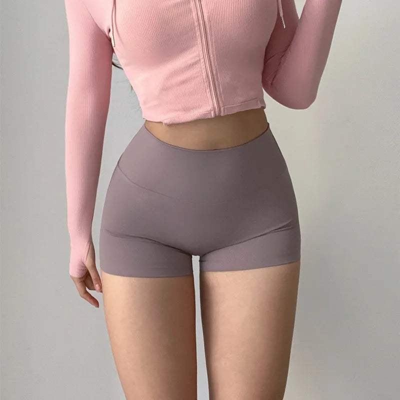 GymHUB Hip lifting fitness yoga shorts three-quarter pants female high-waisted peach nude running sports quick-drying anti - Smarsty