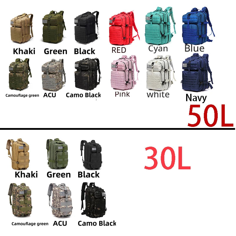 30L/50L 1000D Nylon Waterproof Trekking Fishing Hunting Bag Backpack Outdoor Rucksacks Tactical Sports Camping Hiking - Smarsty