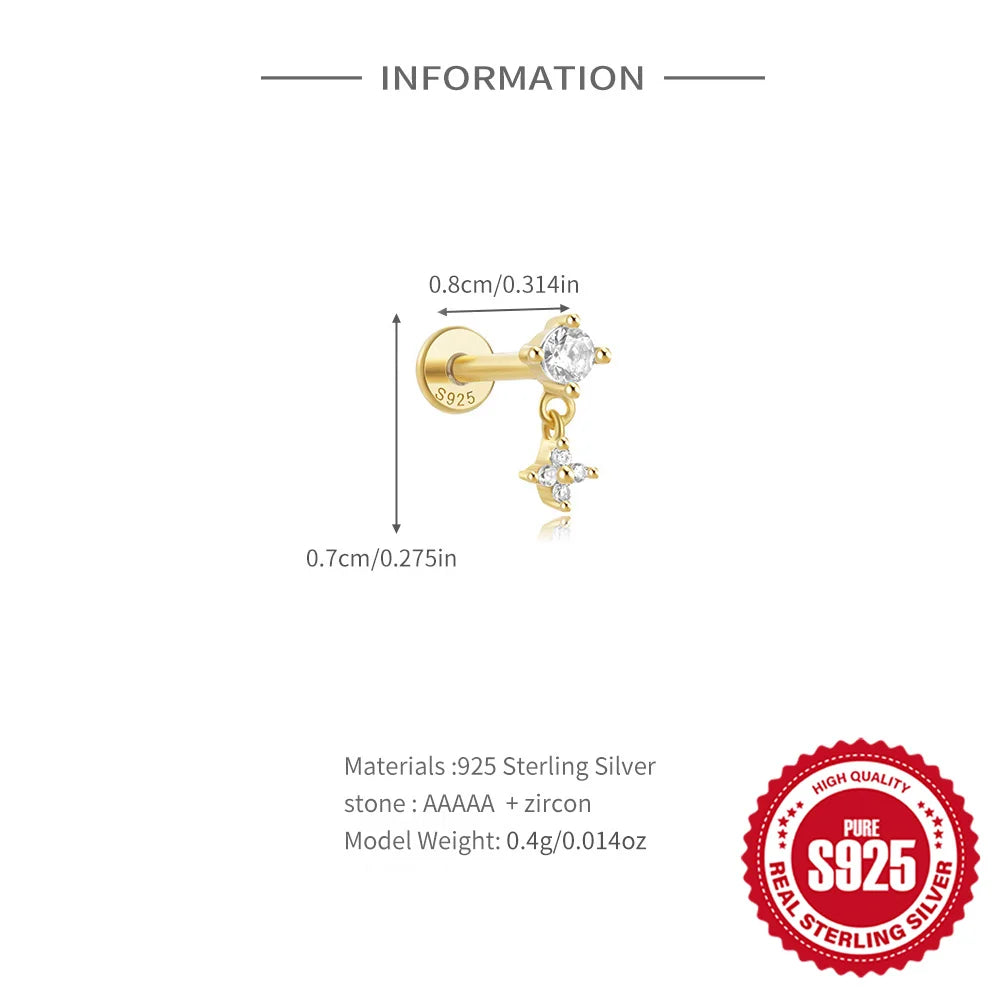 925 Sterling Silver Lotus Tassel Zircon Stud Earrings - Smarsty