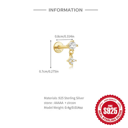 925 Sterling Silver Lotus Tassel Zircon Stud Earrings - Smarsty