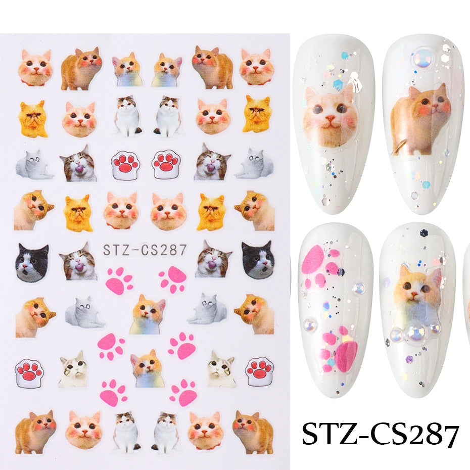 Cute 3D Cartoon Nail Art Stickers for Dogs and Cats - Smarsty