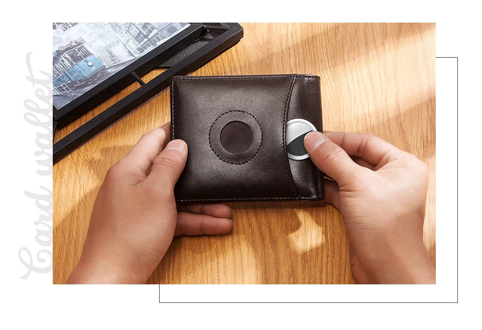 HUMERPAUL Airtag Wallet For Men Real Leather RFID Trifold Card Holder Case with ID Window Slim Anti-lost Purse - Smarsty
