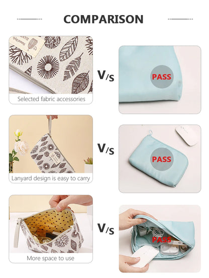 Canvas Cosmetic Bag Zipper Case With Card Holder For Travel - Smarsty