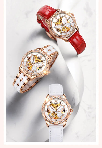 OLEVS Women's Luxury Waterproof Mechanical Watch with Butterfly Dial - Smarsty