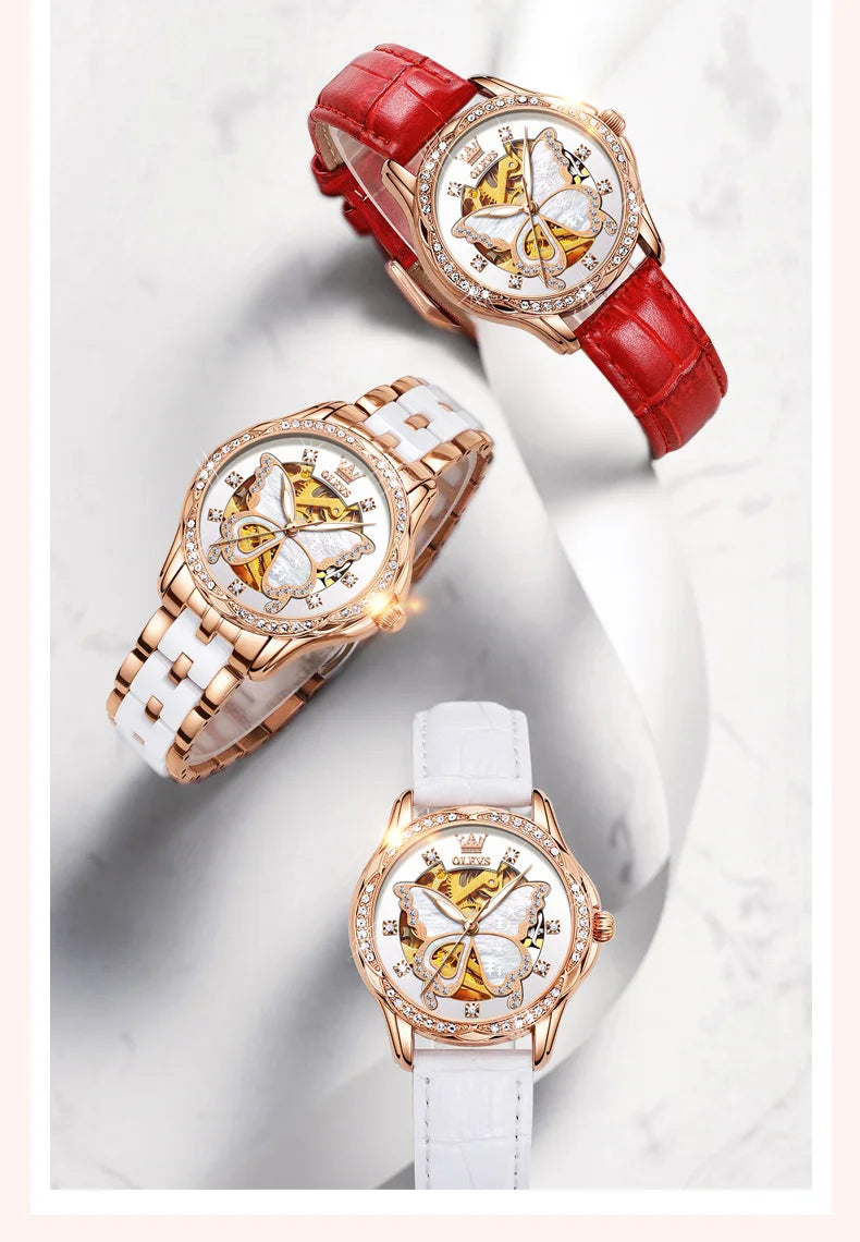 OLEVS Women's Luxury Waterproof Mechanical Watch with Butterfly Dial - Smarsty