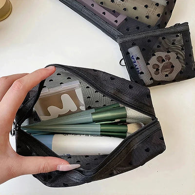 Mesh Heart Makeup Bags Waterproof Washable Organizer - Smarsty