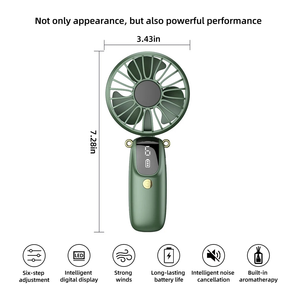 2PCS  Mini Handheld Fan 6 Speed USB Rechargeable Portable Foldable Desk Neck Hanging Fan with Phone Stand