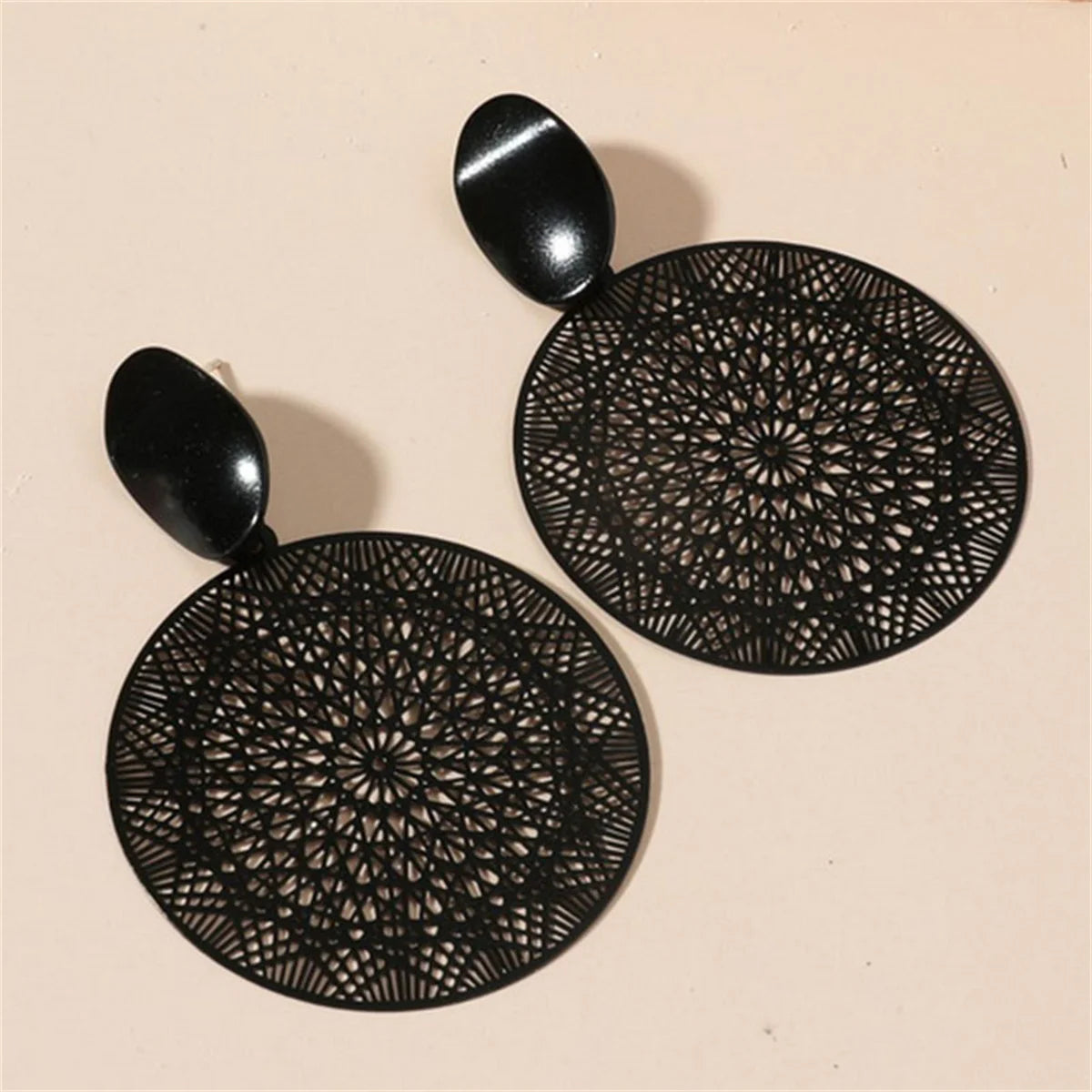 Vintage Punk Black Flower Drop Earrings for Women Geometric Style - Smarsty